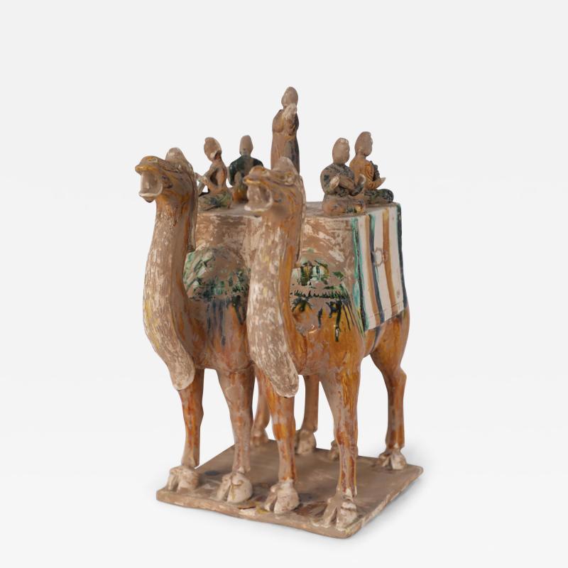 Chinese Tang Dynasty Style Sancai Glazed Camels with Musicians Tomb Figure