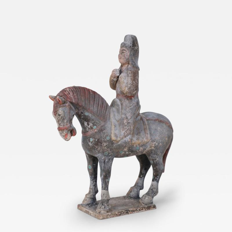 Chinese Tang Dynasty Style Terra Cotta Horse with Rider Tomb Figure
