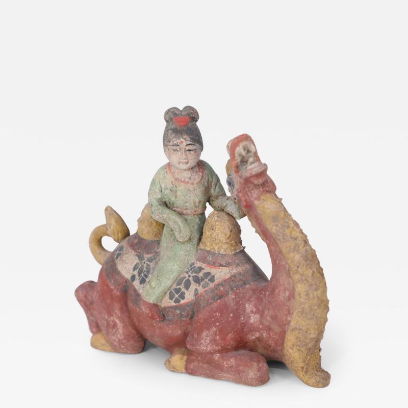 Chinese Tang Dynasty Style Terra Cotta Kneeling Camel and Woman Tomb Figure