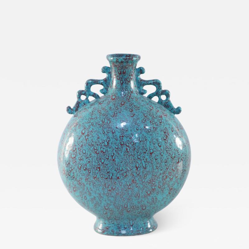 Chinese Teal and Red Crackle Porcelain Moon Flask Vase