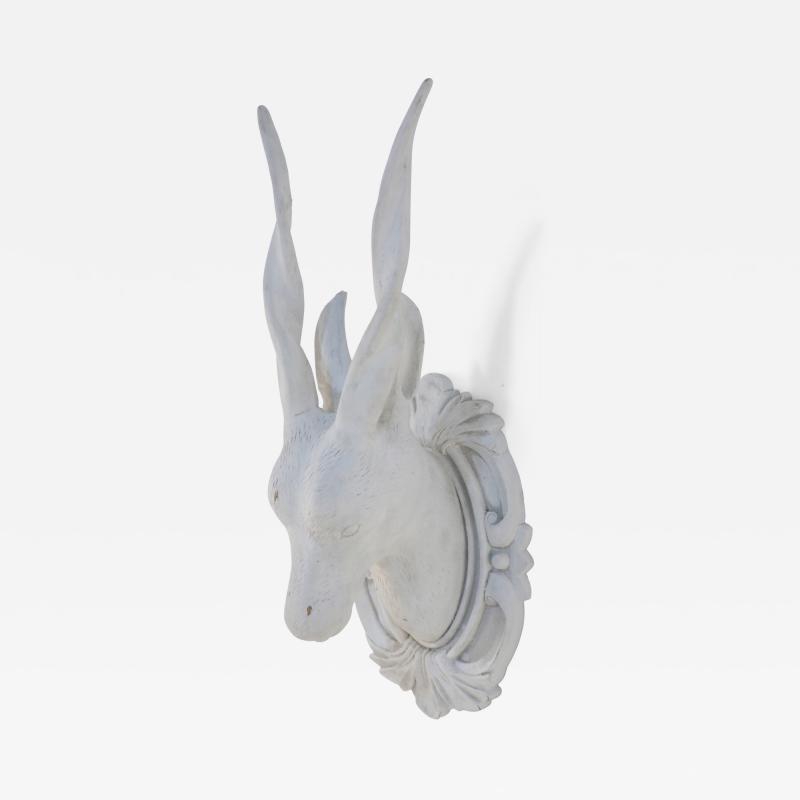 Chinese White Gesso Horned Antelope Head Wall Plaque