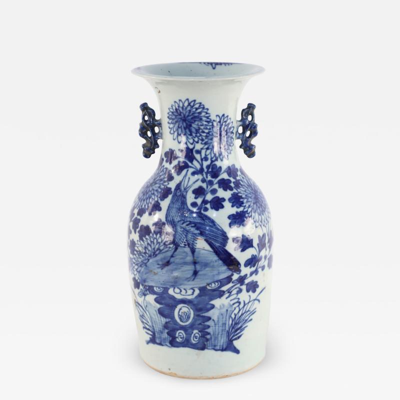 Chinese White and Blue Chrysanthemum and Bird Porcelain Urn