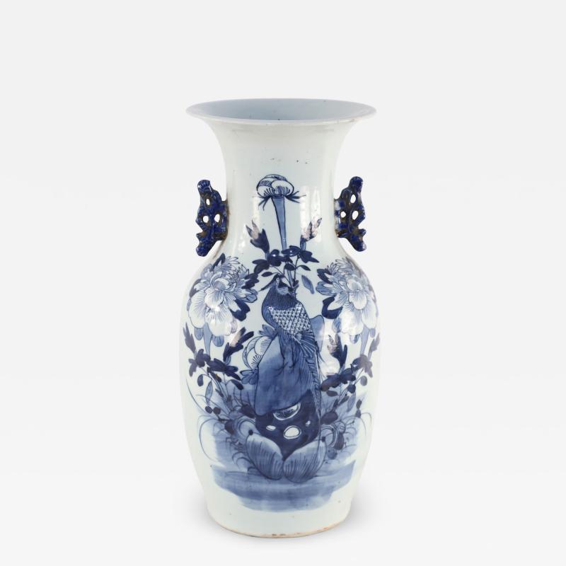 Chinese White and Blue Garden and Bird Design Porcelain Urn
