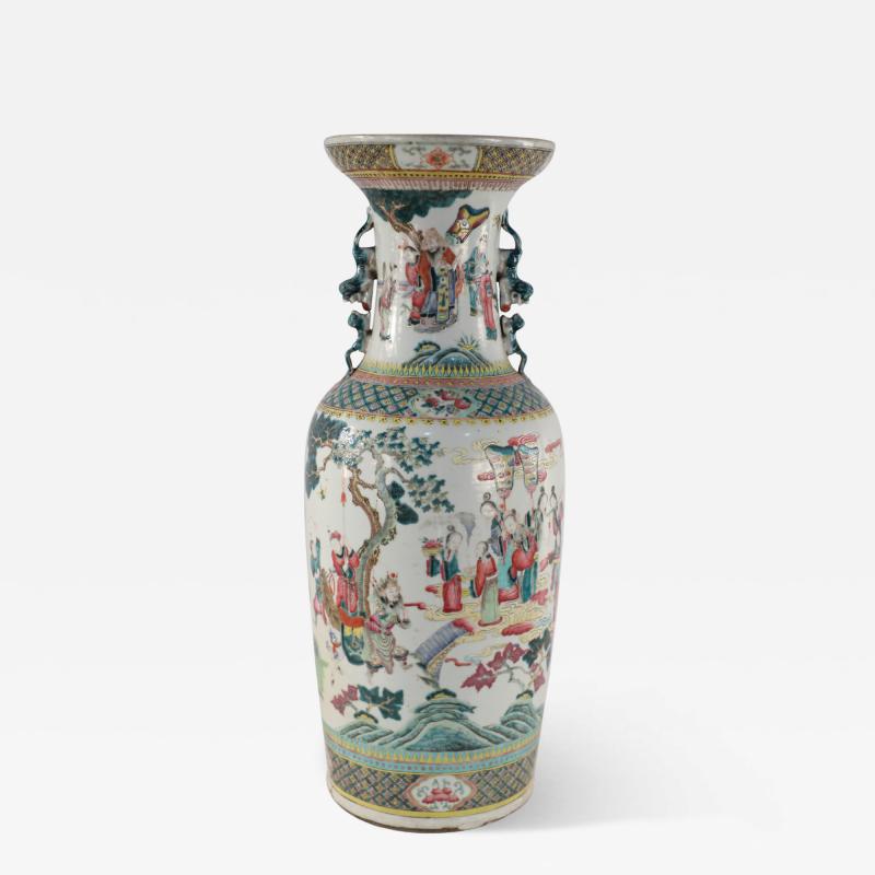 Chinese White and Figurative Pastoral Scene Porcelain Urn