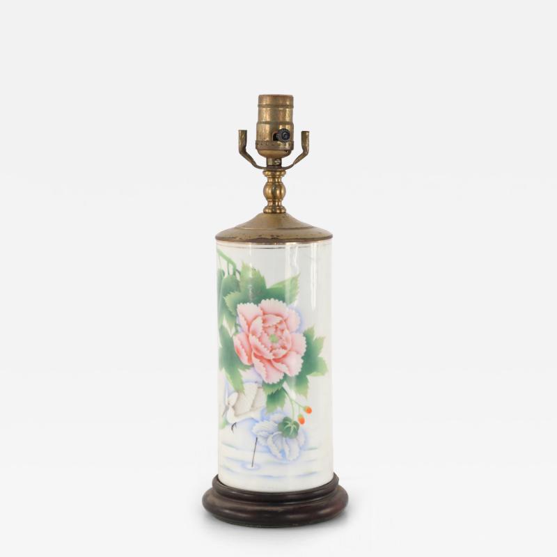 Chinese White and Floral Column Porcelain Table Lamp