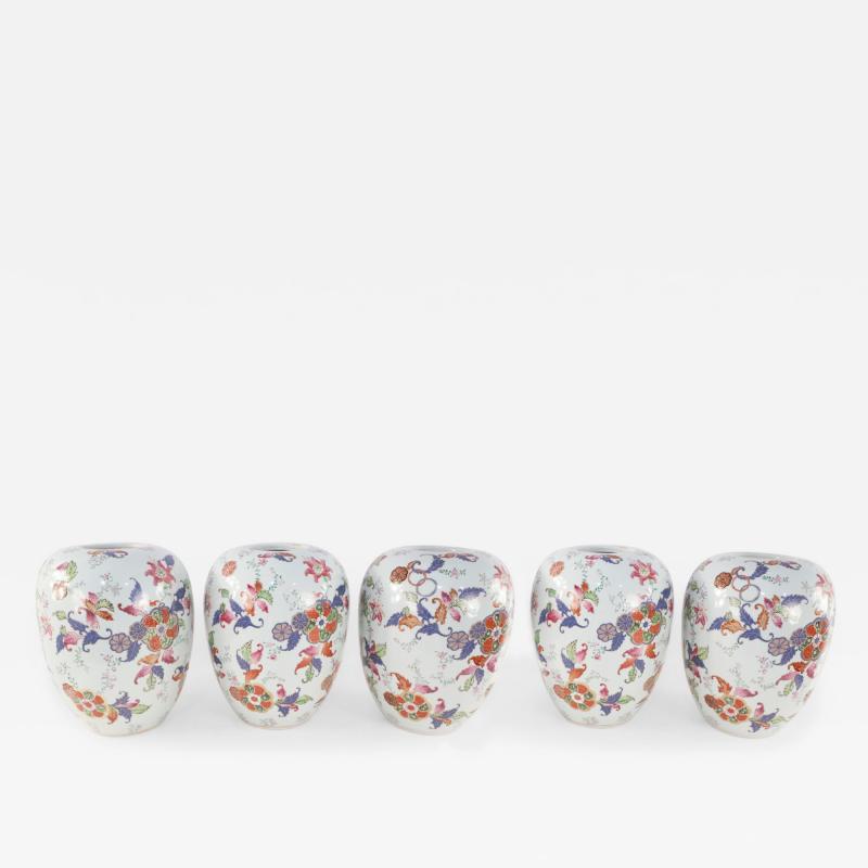 Chinese White and Floral Pattern Porcelain Jars