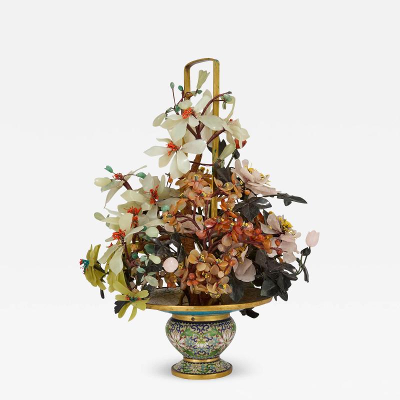 Chinese hardstone and cloisonn enamel flower tree model