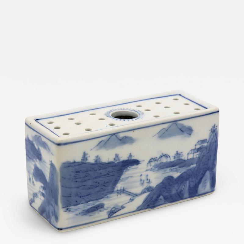 Chinoiserie Blue and White Flower Brick England Early 20th C 