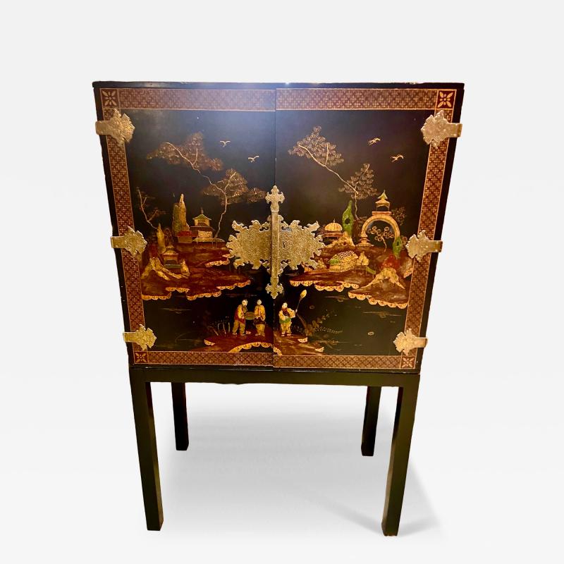 Chinoiserie Cabinet On Stand Japanned Finish c 1950 1960