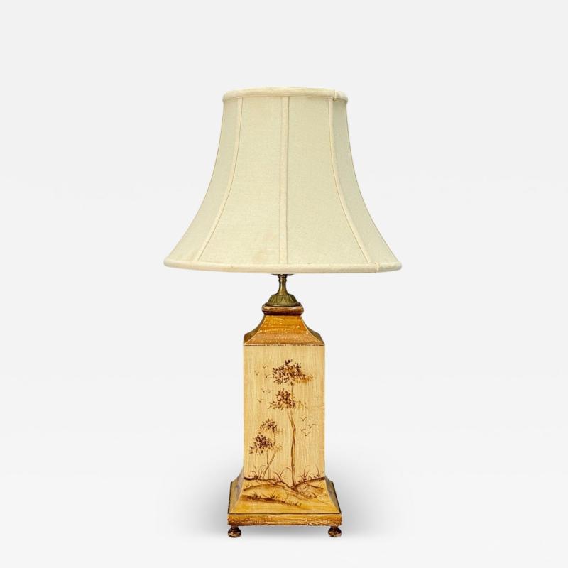 Chinoiserie Painted Wood Brass Table Lamp USA 1960s