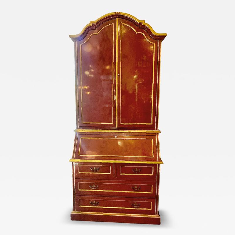 Chinoiseries Red Lacquered Bureau Abattant France XX century