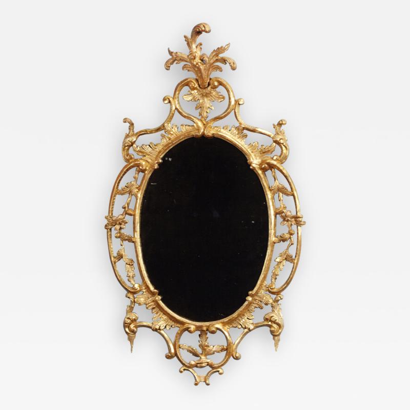 Chippendale Period Oval Giltwood Mirror