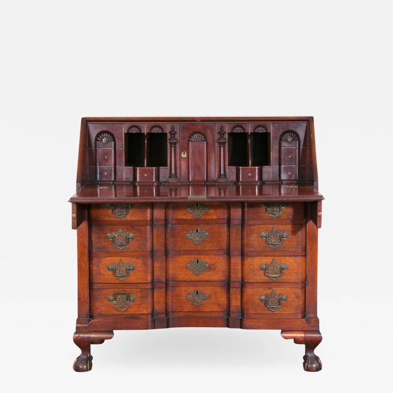 Chippendale Style Carved Mahogany Slant Front Secretary Desk