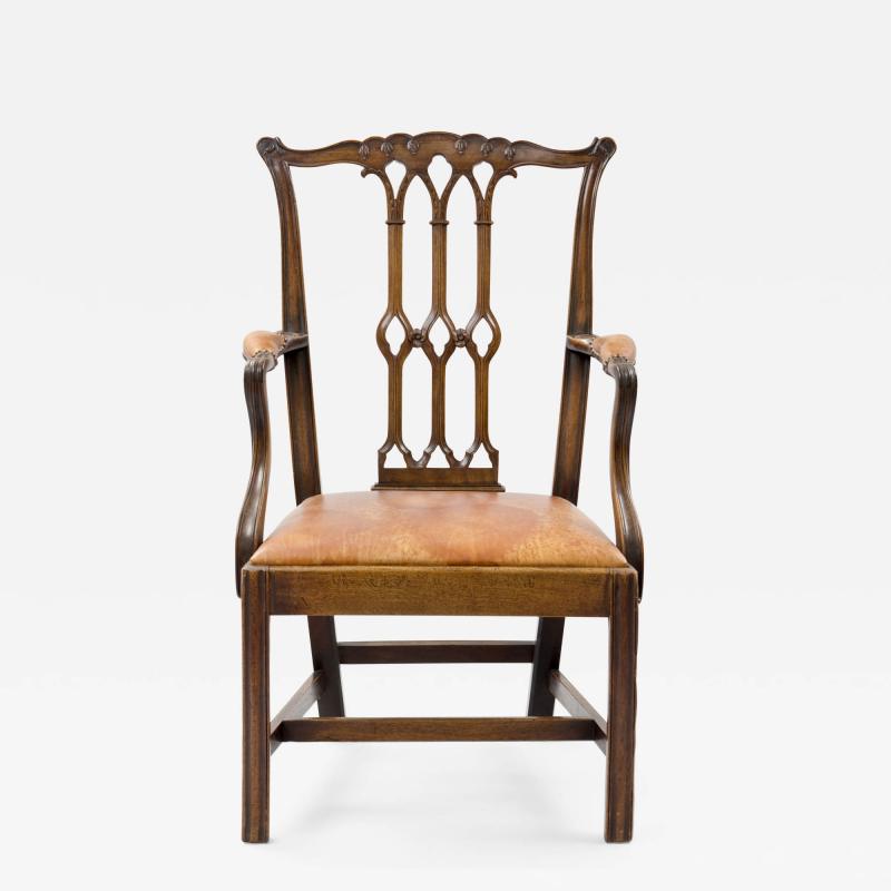 Chippendale Style English Antique Armchair in the Gothic Taste Circa 1870