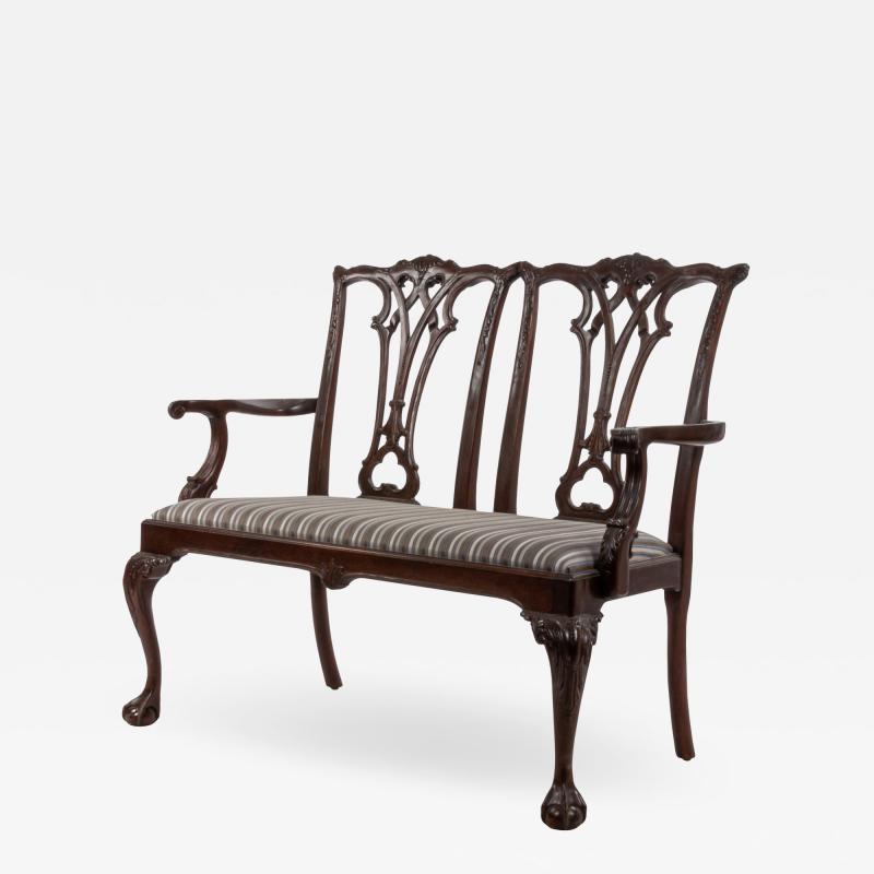 Chippendale Style Mahogany Loveseat with Striped Upholstery