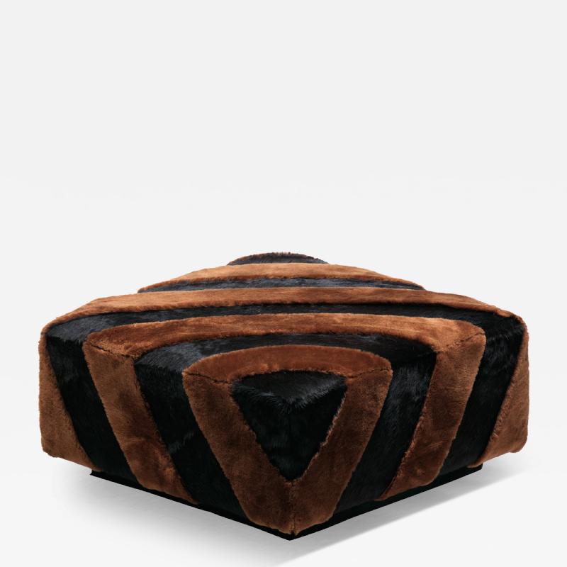 Chocolate Shearling Black Cowhide Zig Zag Ottoman by Interior Motives