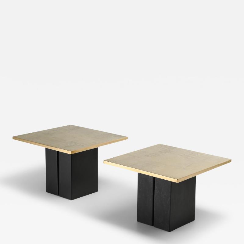 Christian Heckscher Brass Etched Side Table Set by Christian Heckscher