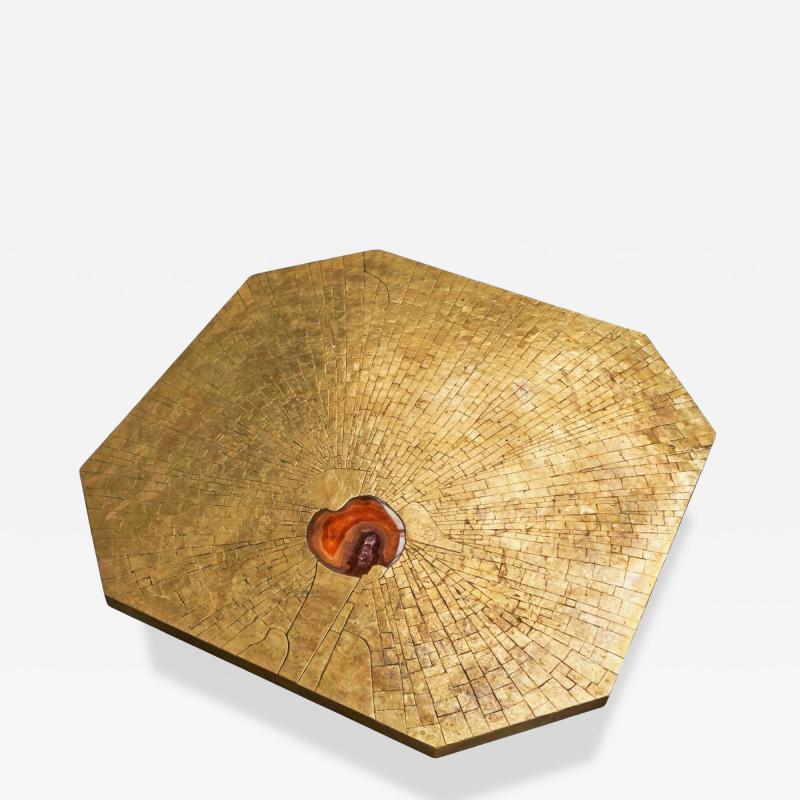 Christian Krekels Christian Krekels Art Coffee Table in Inlaid Brass and Agate Belgium 1989
