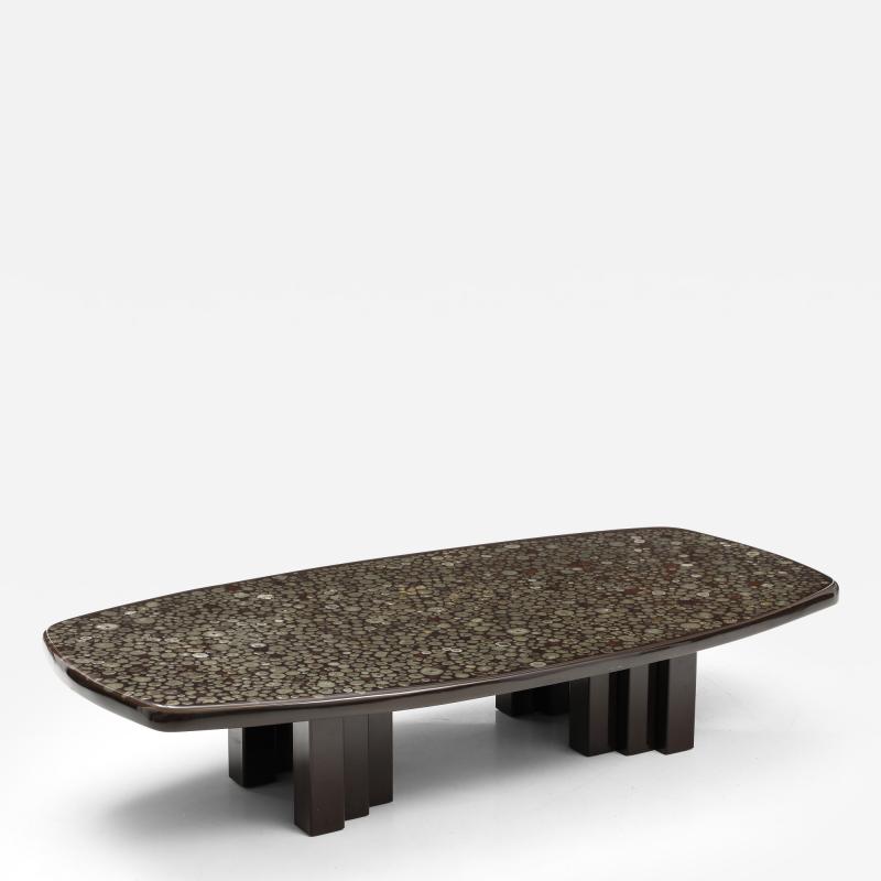 Christian Krekels Christian Krekels Black Rectangular Coffee Table Inlaid With Minerals