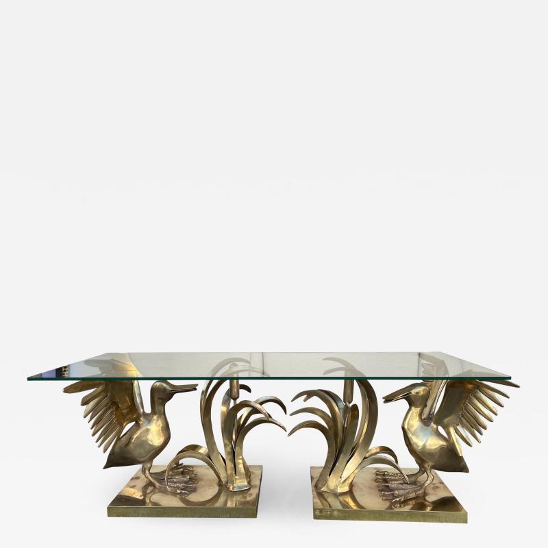 Christian Techoueyres Bronze Pelican and Reed Coffee Table by Christian Techoueyres France 1970s