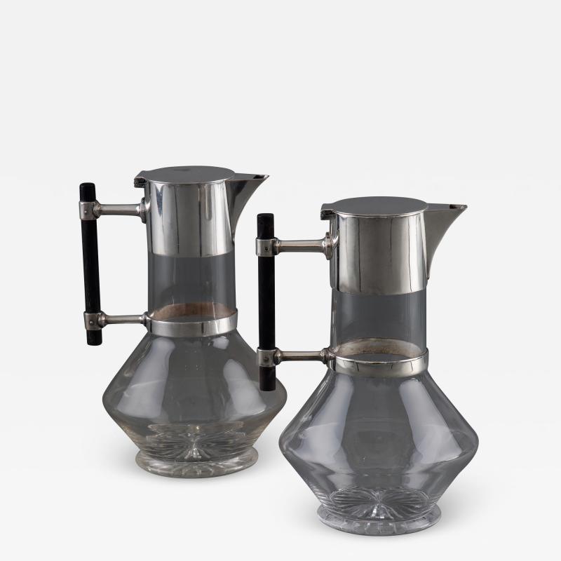 Christopher Dresser Pair of Christopher Dresser Silver Plated Ebony and Glass Wine Decanters 1881