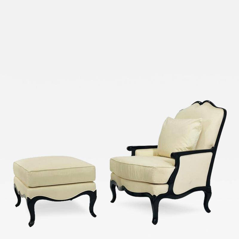 Christopher Guy Christopher Guy French Regency Style Lounge Chair Ottoman in Cream Upholstery