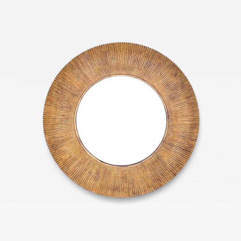 Christopher Guy Large round mirror with pleated decoration by C Guy Indonesia circa 1990