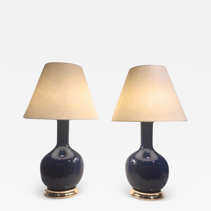 Christopher Spitzmiller 3118 Pair of Christopher Spitzmiller Navy Blue Gourd Lamps