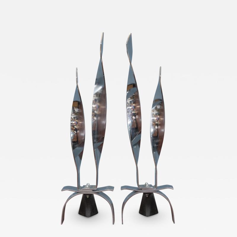 Chrome Flame Form Andirons