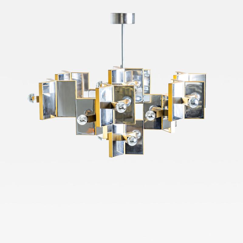 Chrome and Brass Chandelier by Gaetano Sciolari Italy