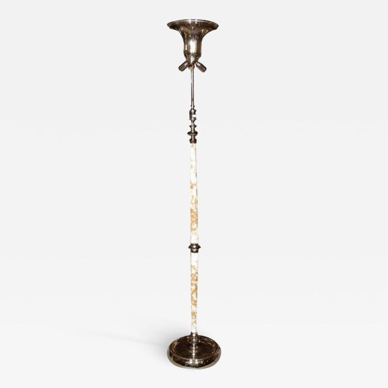 Chrome and Cowhide Art Deco Style Floor Lamp Chrome Shade
