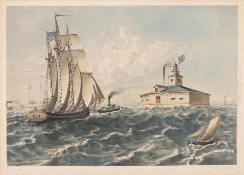 Chromo Lithograph of Boats at Sea