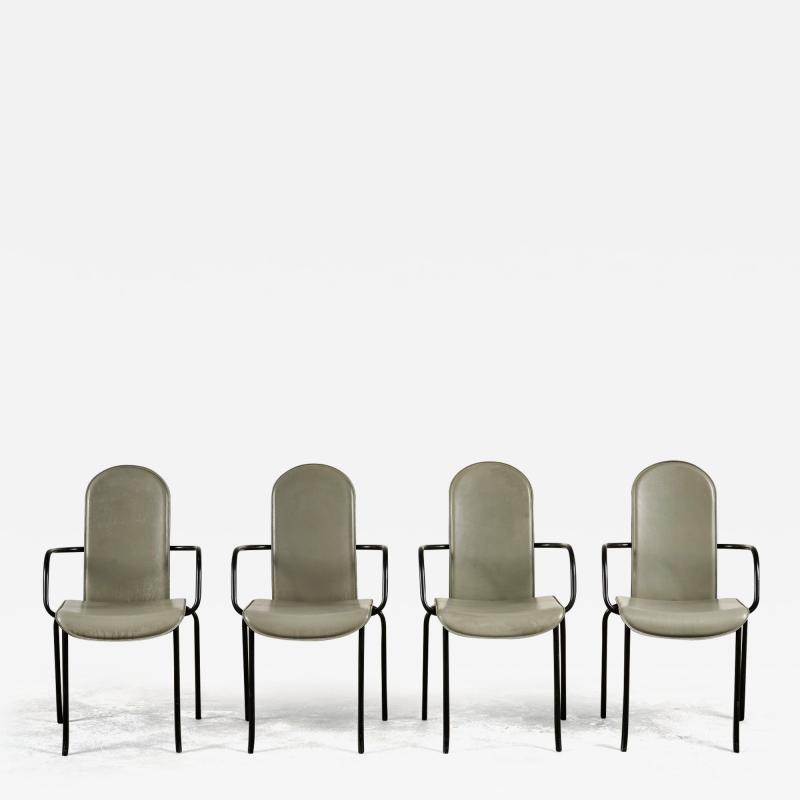 Cidue Italian Gray Leather and Steel Dining Chairs by Giorgio Cattelan