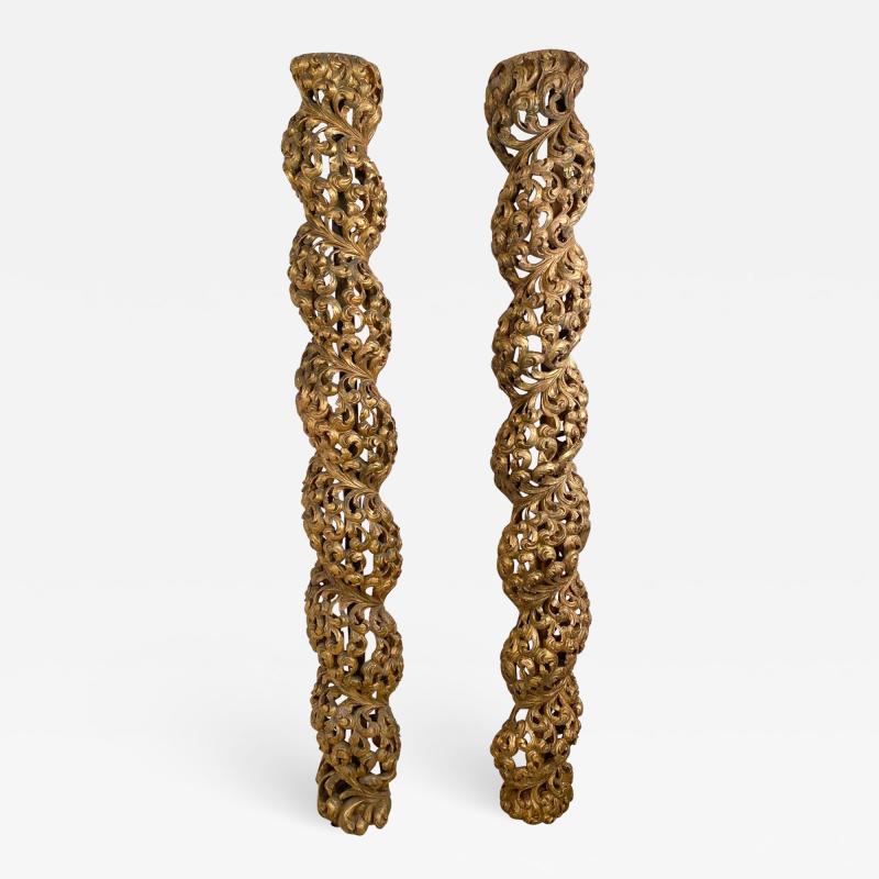 Circa 1700 Baroque Gilt Columns Spain Spanish Colonial A Pair