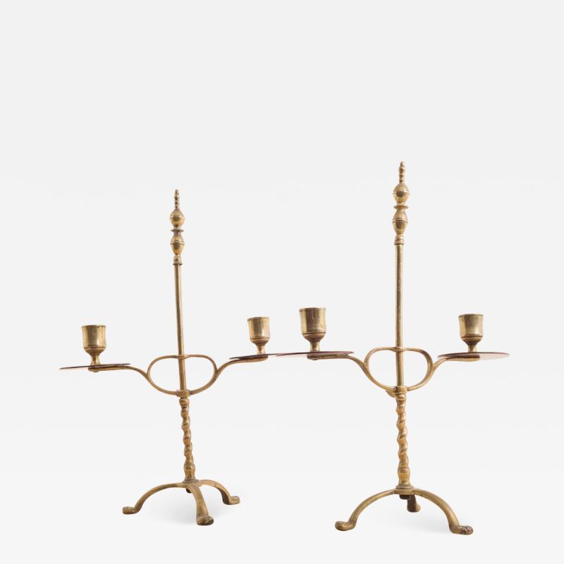 Circa 1750 Brass Candlesticks A Pair