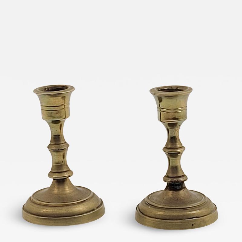 Circa 1750 Continental Brass Candlesticks A Pair