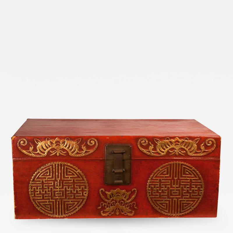 Circa 1780 Chinese Export Red Leather Trunk