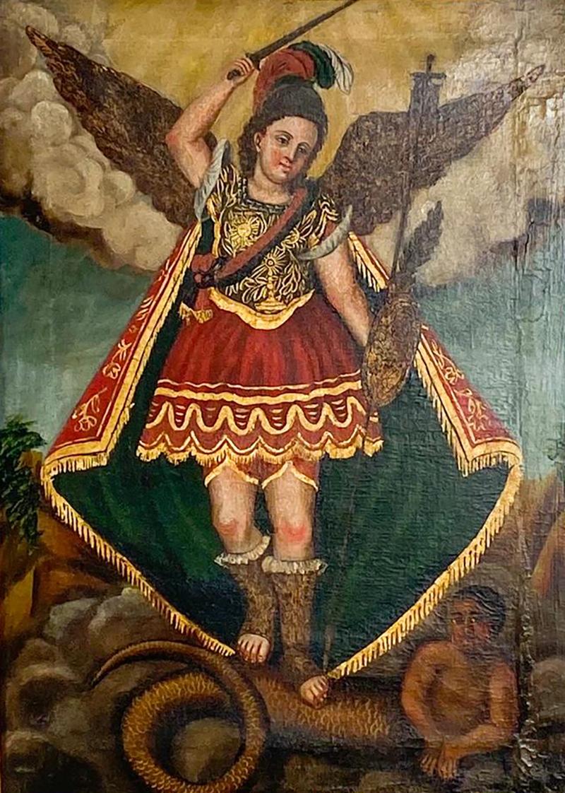 Circa 1800 Spanish Colonial Painting of Archangel Demon