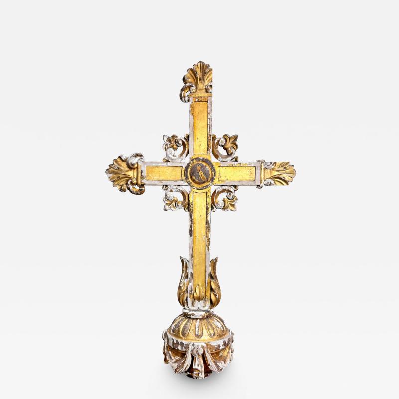 Circa 1810 Neo gothic Giltwood Processional Cross on Orb