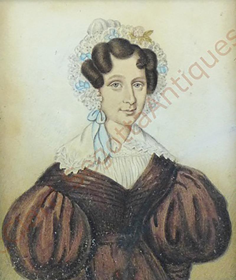 Circa 1825 Folk Portrait in Paint Decorated Frame