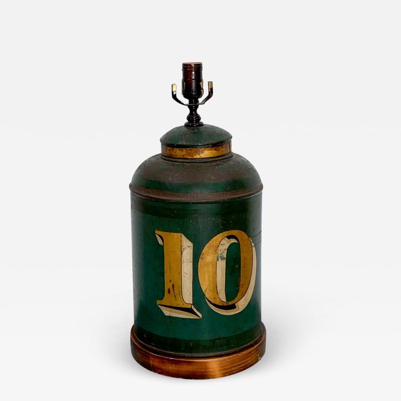 Circa 1840 Large Green Tole Tea Canister Lamp