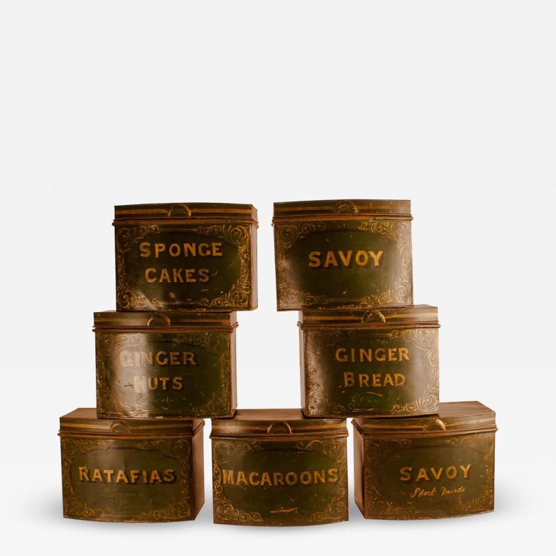 Circa 1870 English Tole Bakery Tins Set of 7