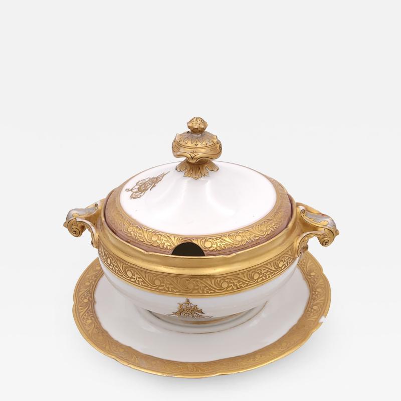 Circa 1870 Old Paris Porcelain Heavily Gilt Sauce Tureen