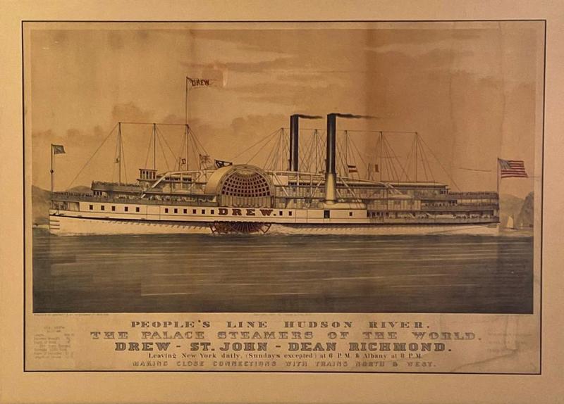 Circa 1877 Currier Ives Lithograph of the Steam Ship Drew American