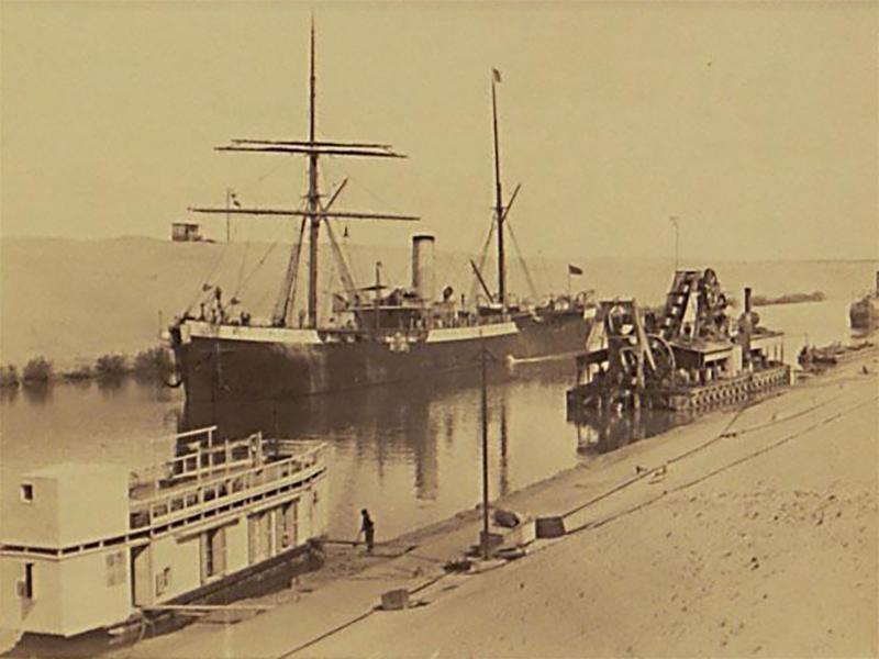 Circa 1880 Port of Suez Photograph of a Boat in Harbour