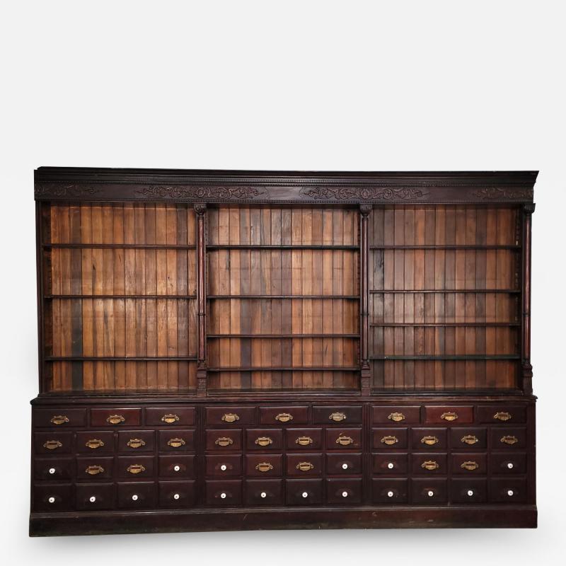 Circa 1900 Apothecary Store Large Cabinet Mixed Wood and Hardware American