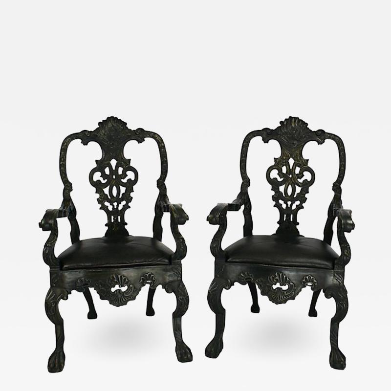 Circa 1900 Baroque Revival Green Armchairs Portugal A Pair