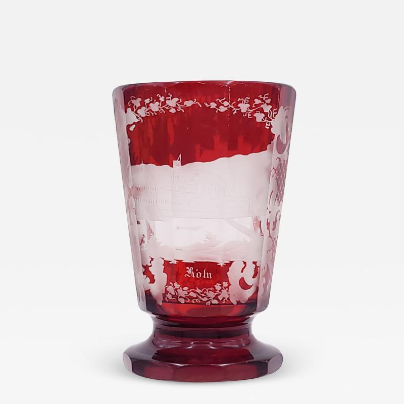 Circa 1900 Bohemian Engraved Ruby Flashed Glass Vase