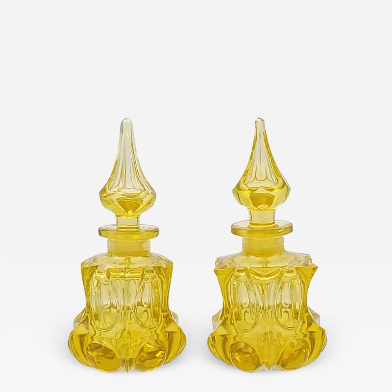 Circa 1900 French Yellow Glass Perfume Bottles A Pair