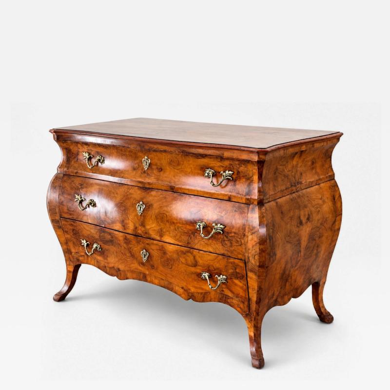 Circa 1920 Italian Rococo Style Burl Walnut Bomb Commode
